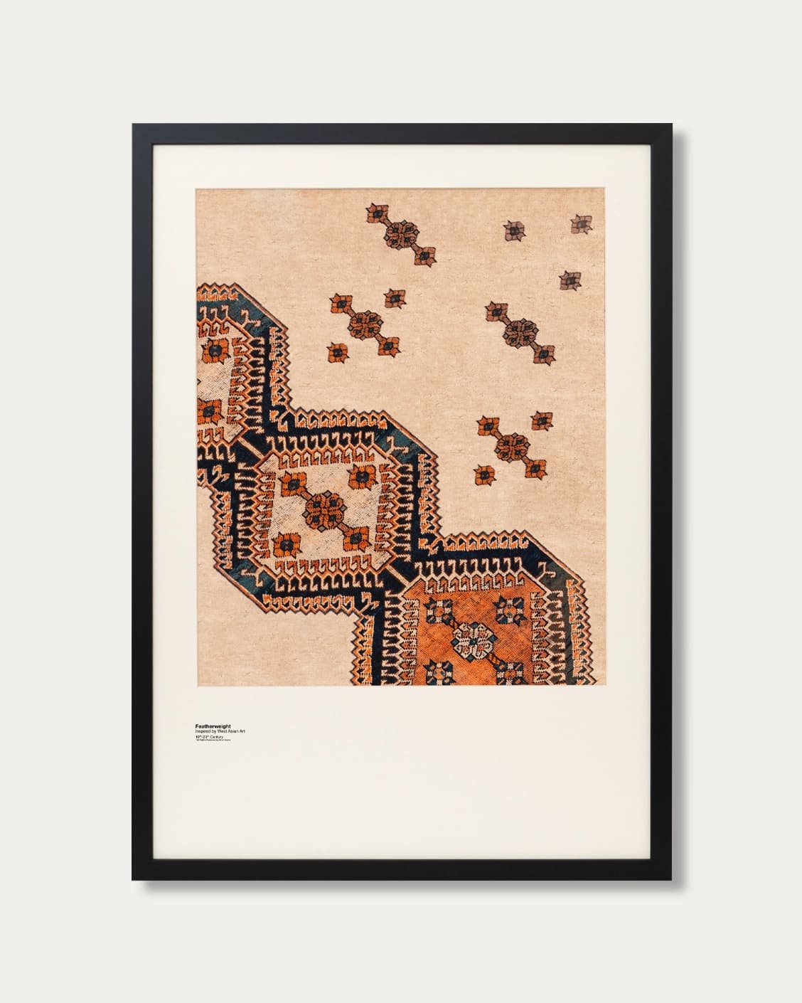 Feather Weight fine art print in beige, blue and rust, shown in a lifestyle front view as image 1