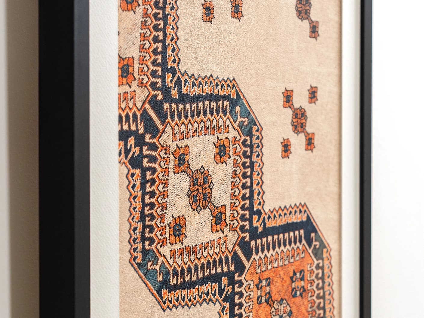 Feather Weight fine art print in beige, blue and rust, shown in a lifestyle close-up view as image 2