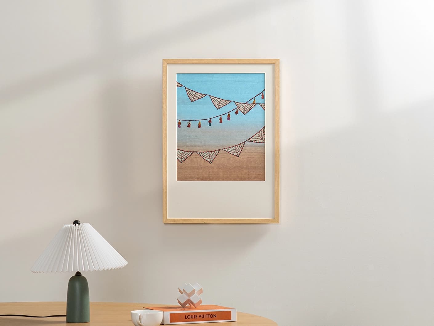 Fiesta fine art print artwork in blue, shown in a lifestyle front view