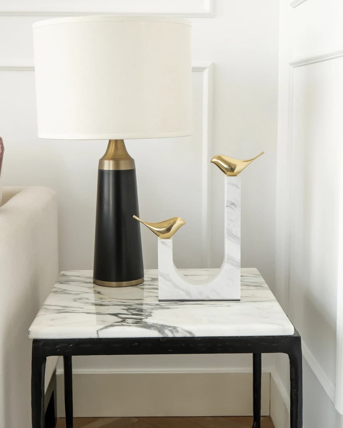 Finch Butterfield statues and sculptures in white and gold, shown in a lifestyle front view as image 1