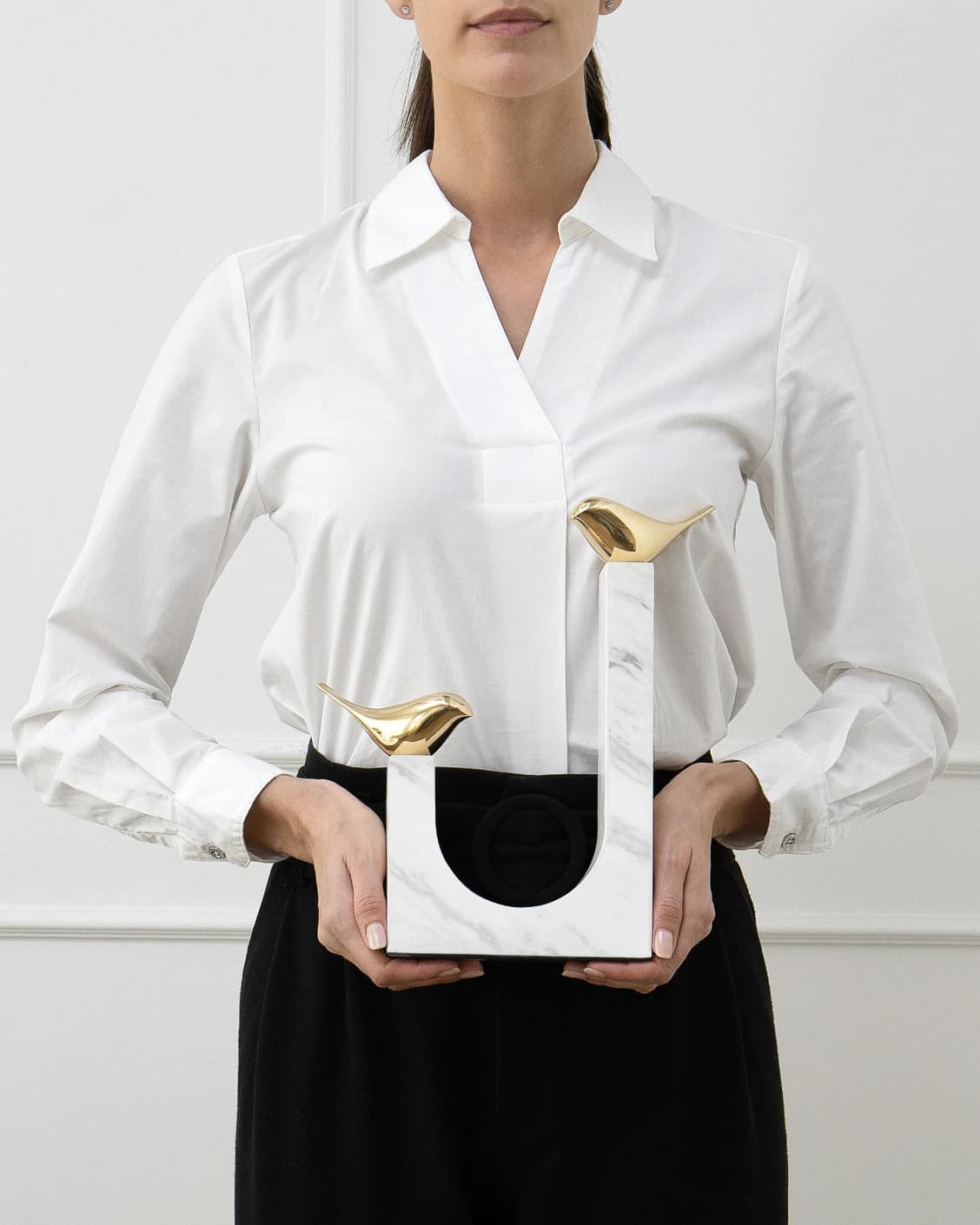 Finch Butterfield statues and sculptures in white and gold, shown in a product front view as image 8