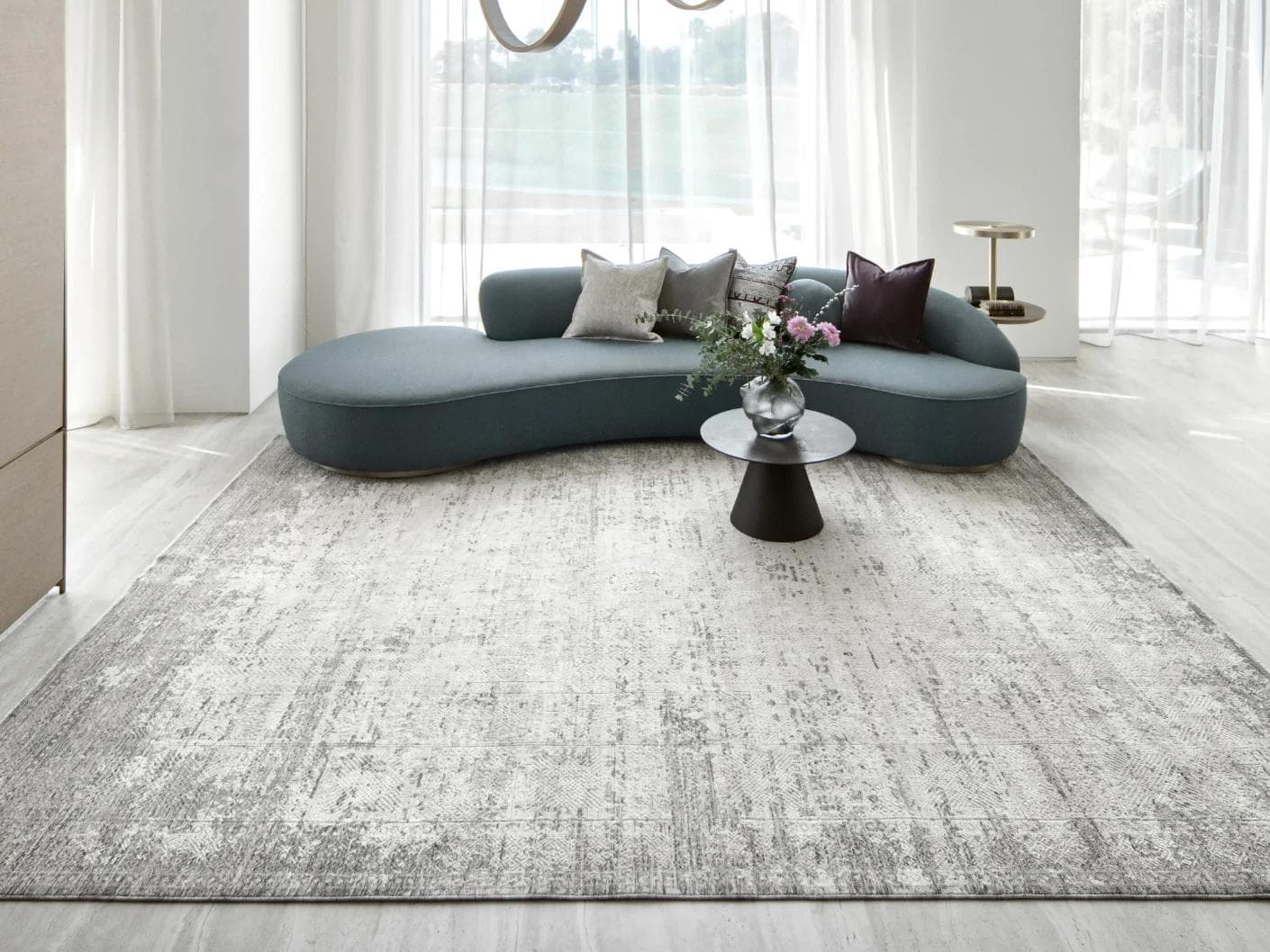 Finley Dune carpet in grey, shown in a lifestyle front view as image 4