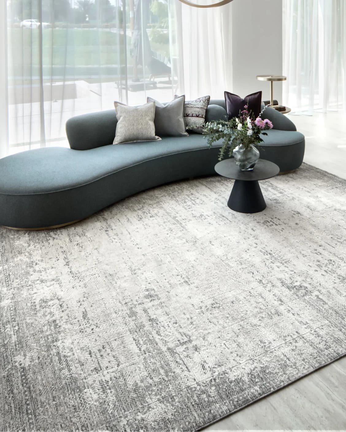 Finley Dune carpet in grey, shown in a lifestyle left view as image 6