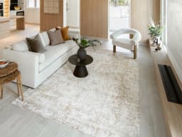 Finley Rust carpet in rust and beige, shown in a lifestyle front view