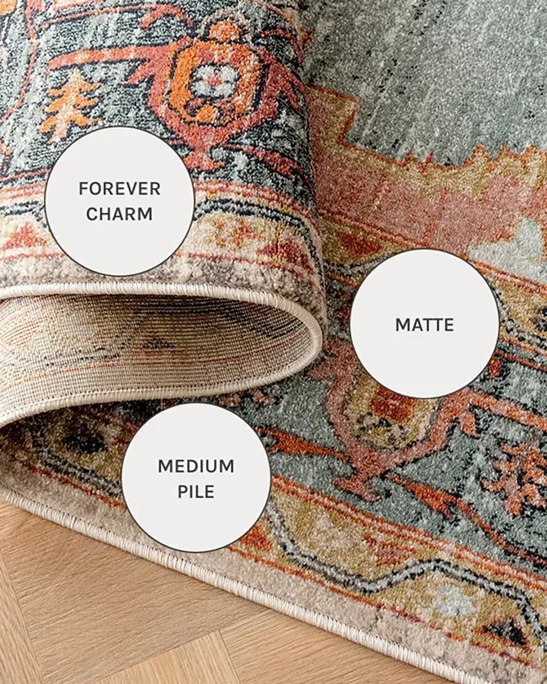 Frank Tiger carpets in blue, orange and multicolour, shown in a close-up as image 5