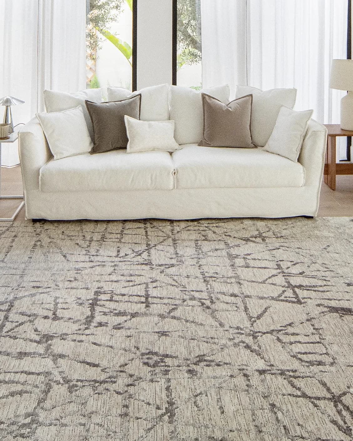 Freida Ashley carpet in grey and beige, shown in a lifestyle front view as image 6