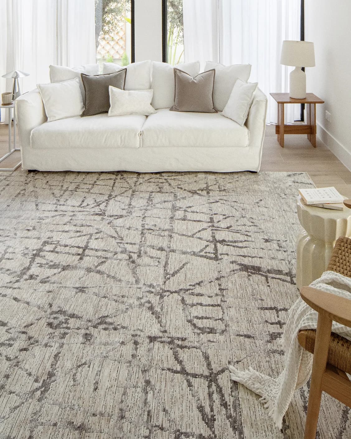 Freida Ashley carpet in grey and beige, shown in a lifestyle front view as image 7