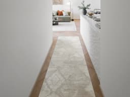 Freida Sandy Runners carpet in sandy and beige, shown in a lifestyle front view