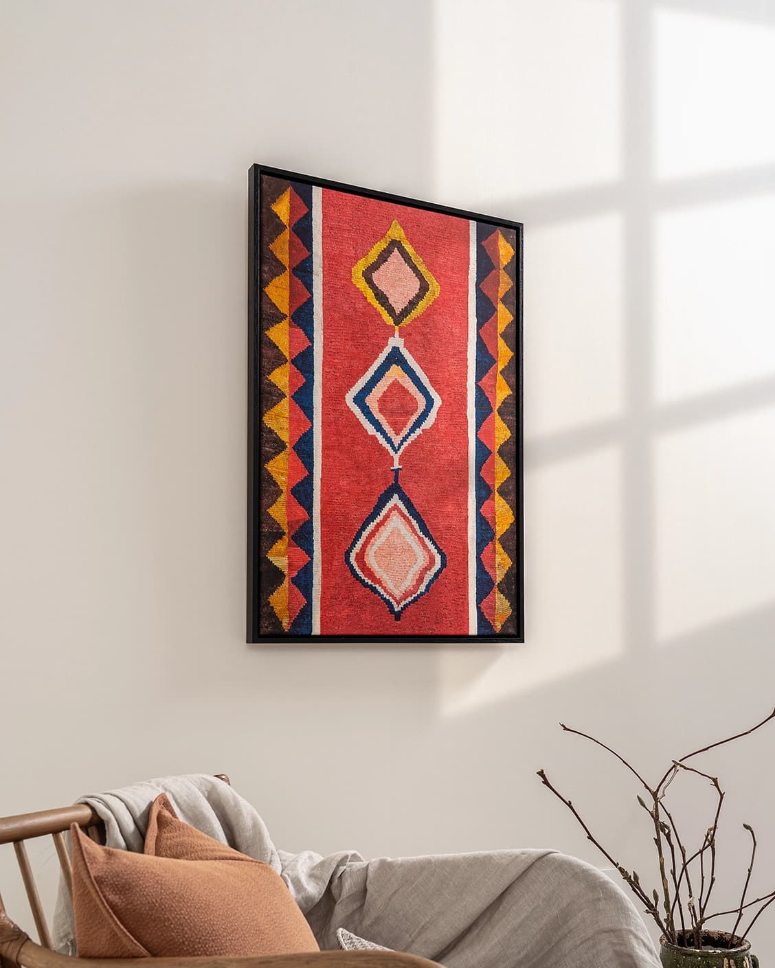 Gabbeh canvas in red, shown in a lifestyle left view as image 3