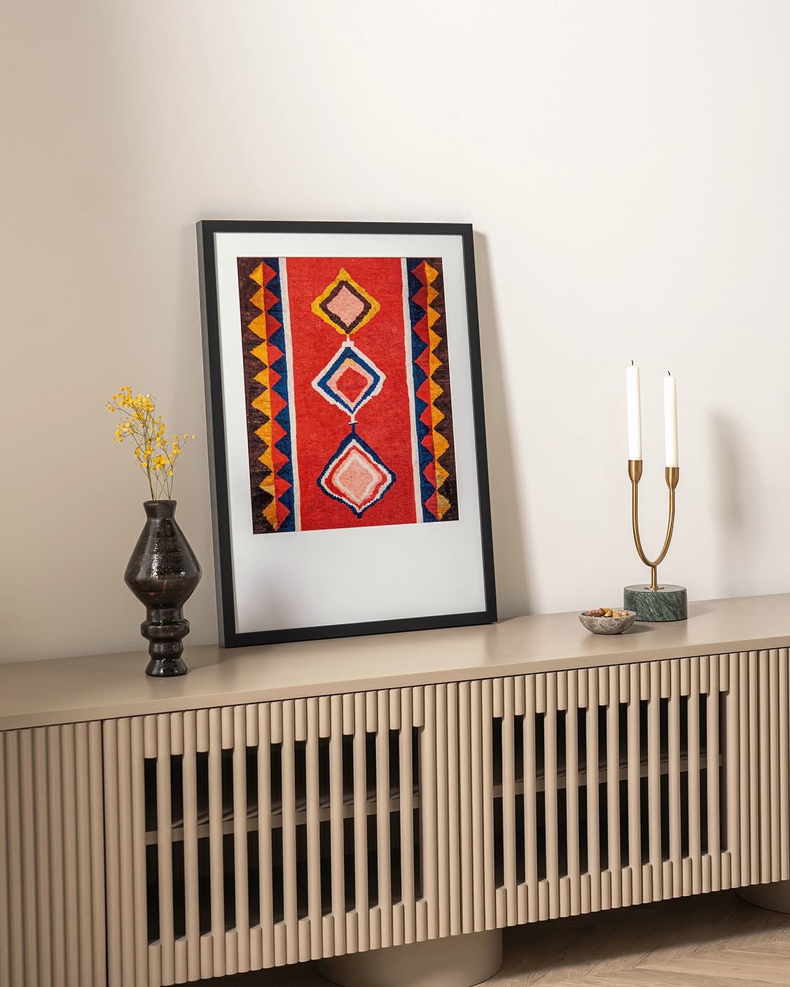 Gabbeh fine art print in red, shown in a lifestyle left view as image 3