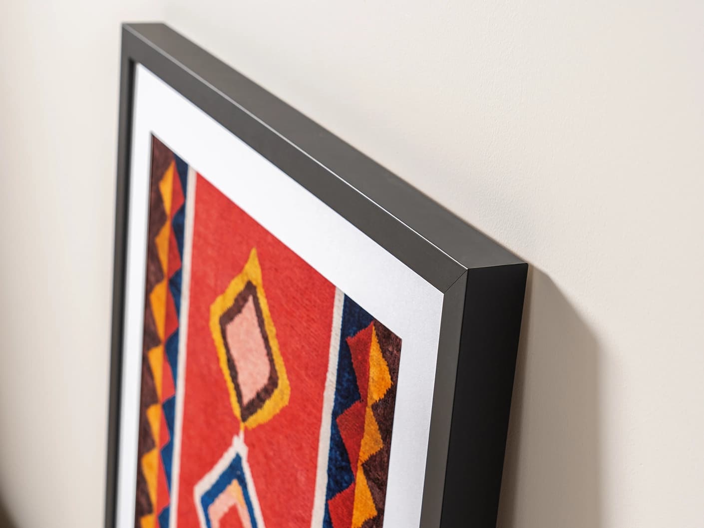 Gabbeh fine art print in red, shown in a lifestyle top view as image 1