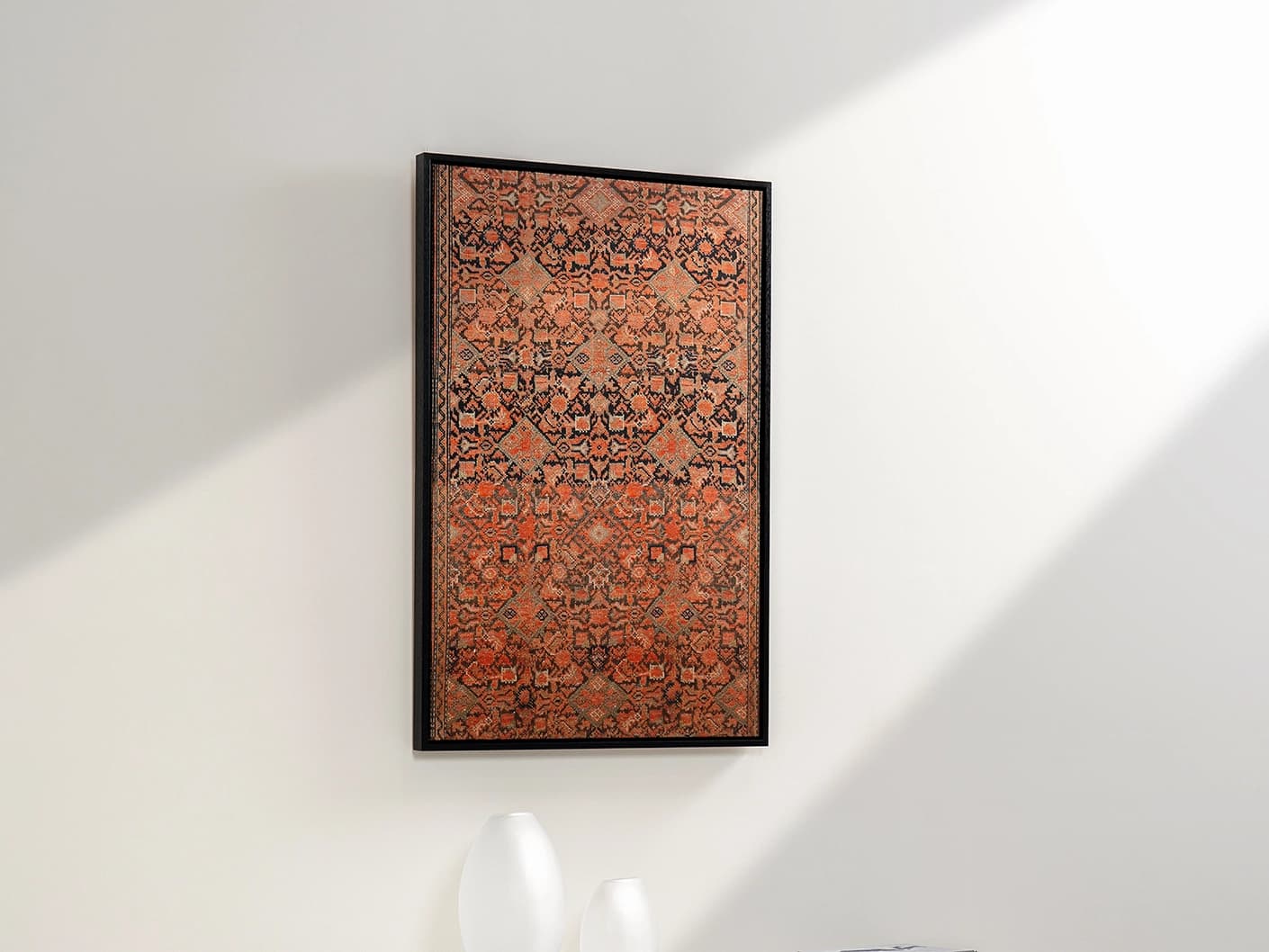 Geo Garden canvas artwork in brown, shown in a lifestyle left view