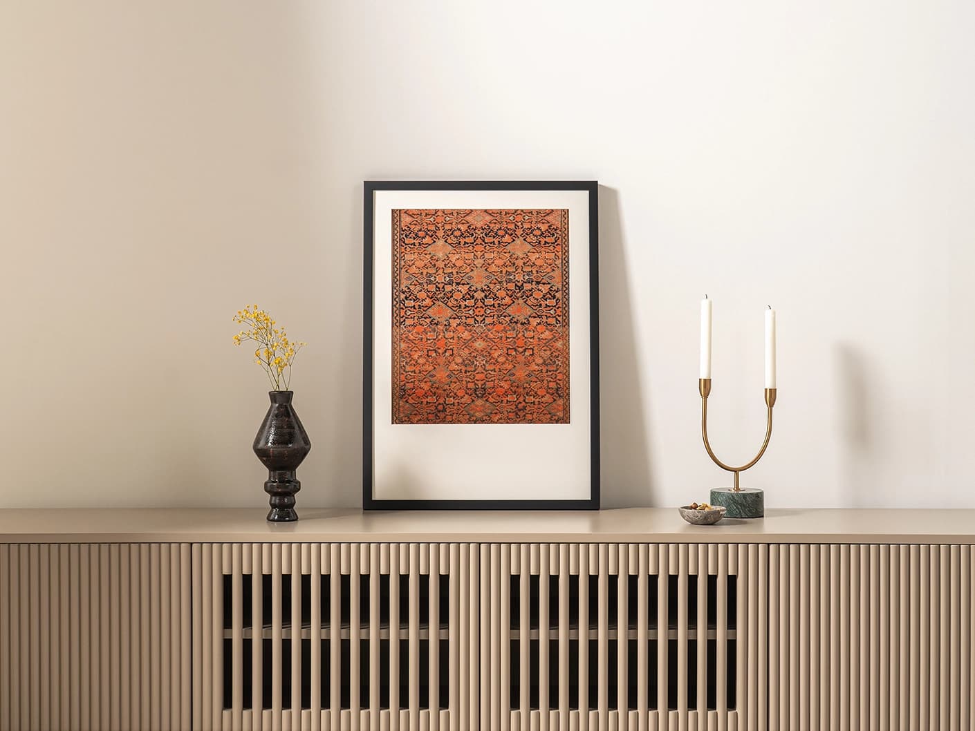 Geo Garden fine art print in brown, shown in a lifestyle front view as image 3