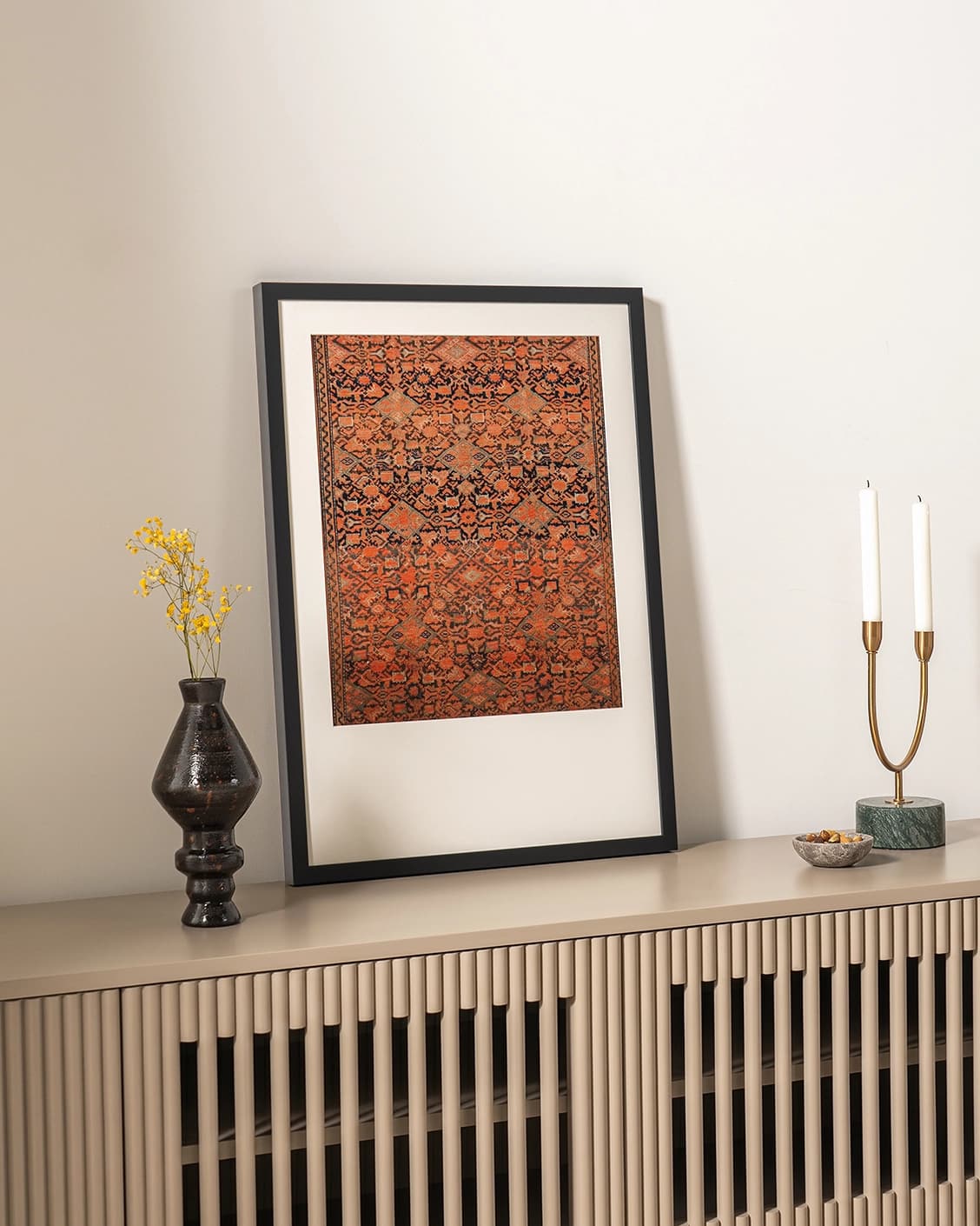 Geo Garden fine art print in brown, shown in a lifestyle left view as image 3