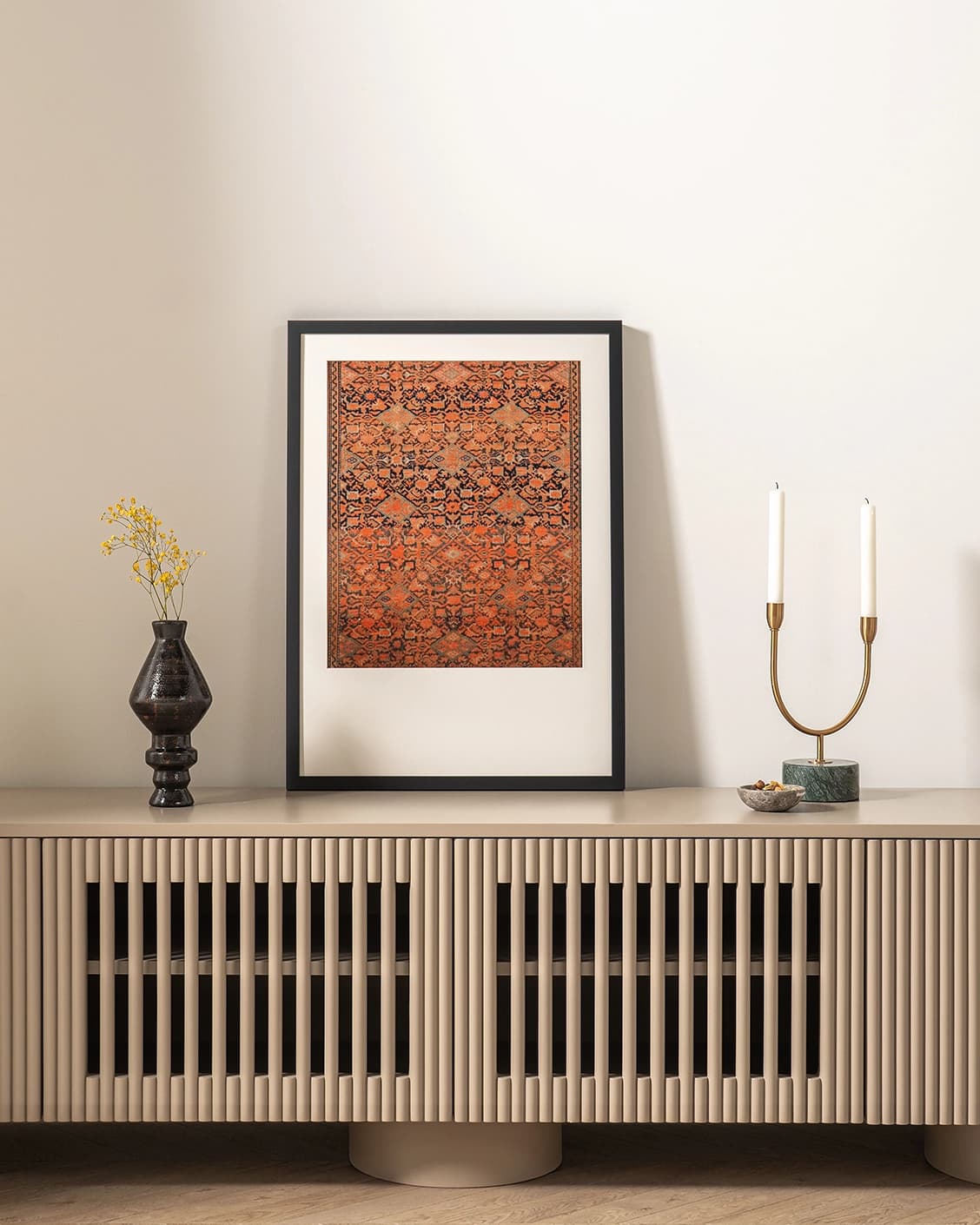 Geo Garden fine art print in brown, shown in a lifestyle front view as image 2