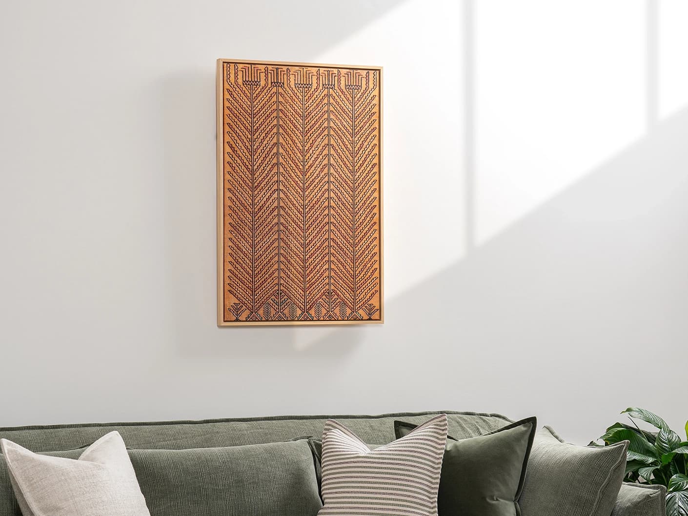 Grain & Grow canvas artwork in brown, shown in a lifestyle left view