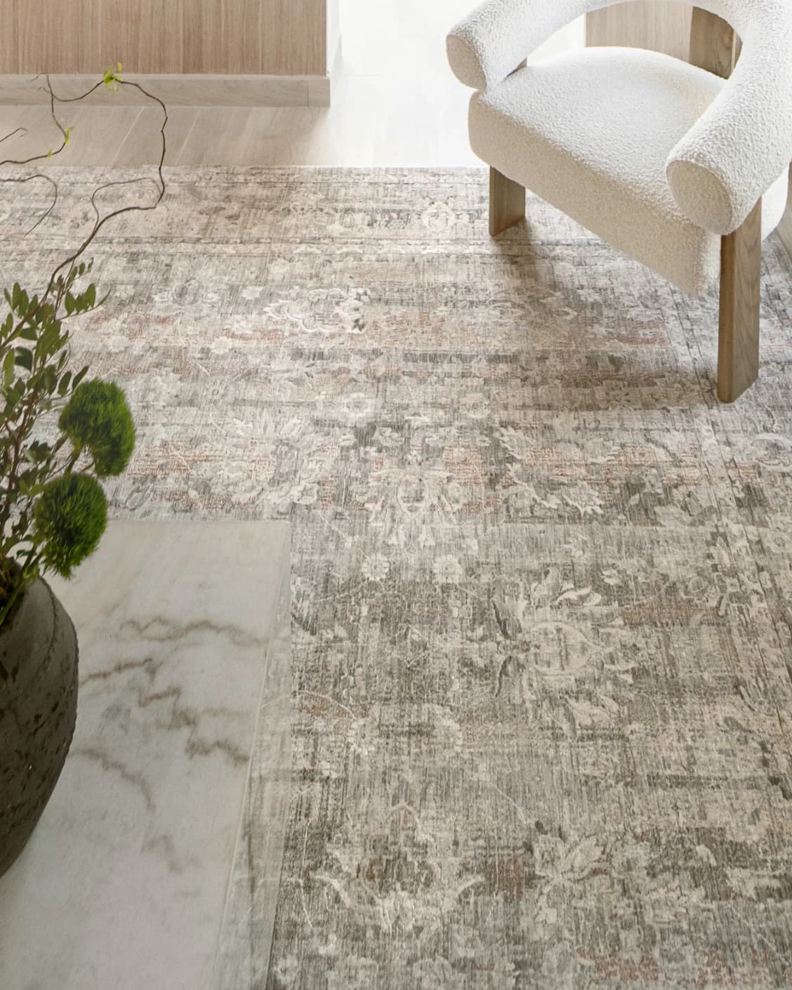 Hana Dune carpet in beige and rust, shown in a lifestyle close-up as image 4