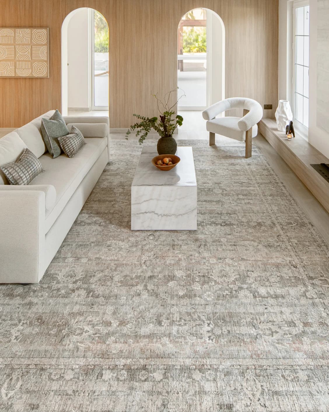 Hana Dune carpet in beige and rust, shown in a lifestyle front view as image 6