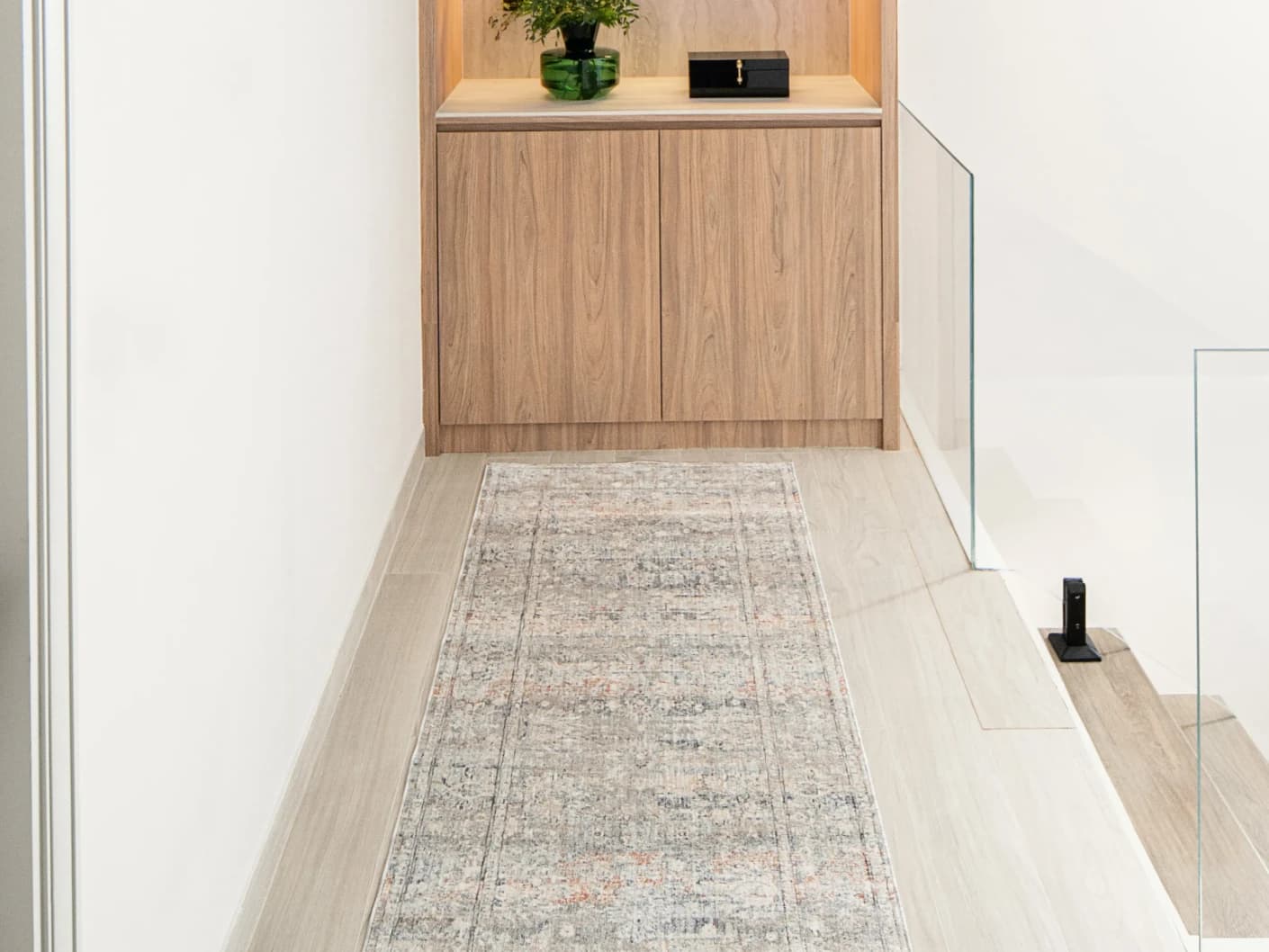 Hana Dune Runners carpet in beige and rust, shown in a lifestyle front view