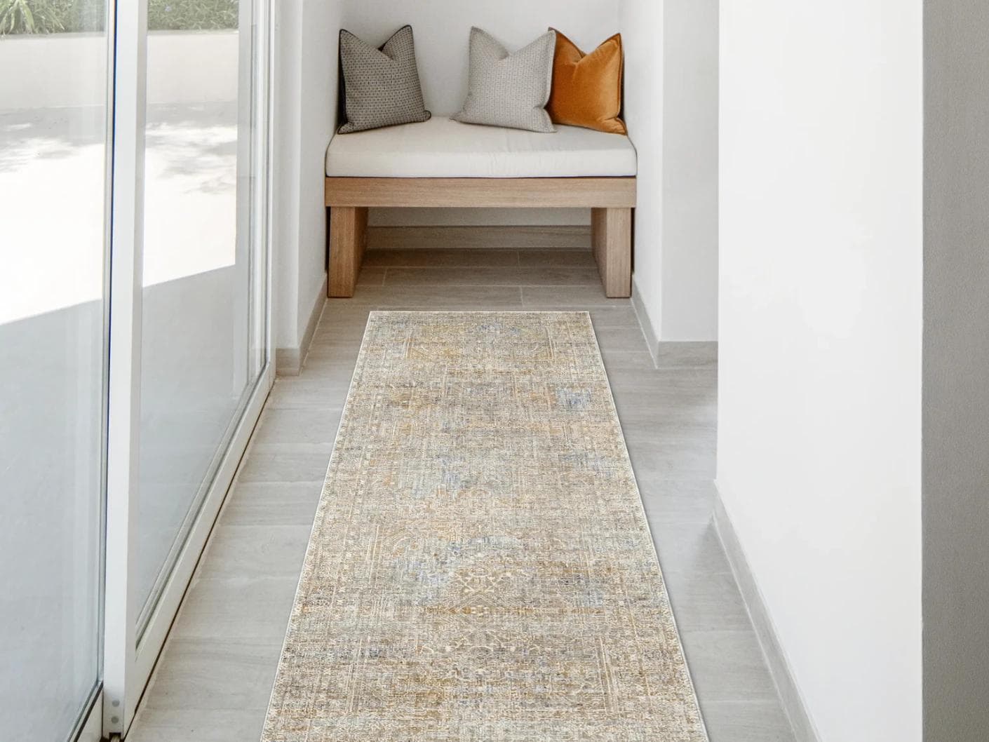 Hana Goldberg carpets in gold, shown in a lifestyle front view as image 1