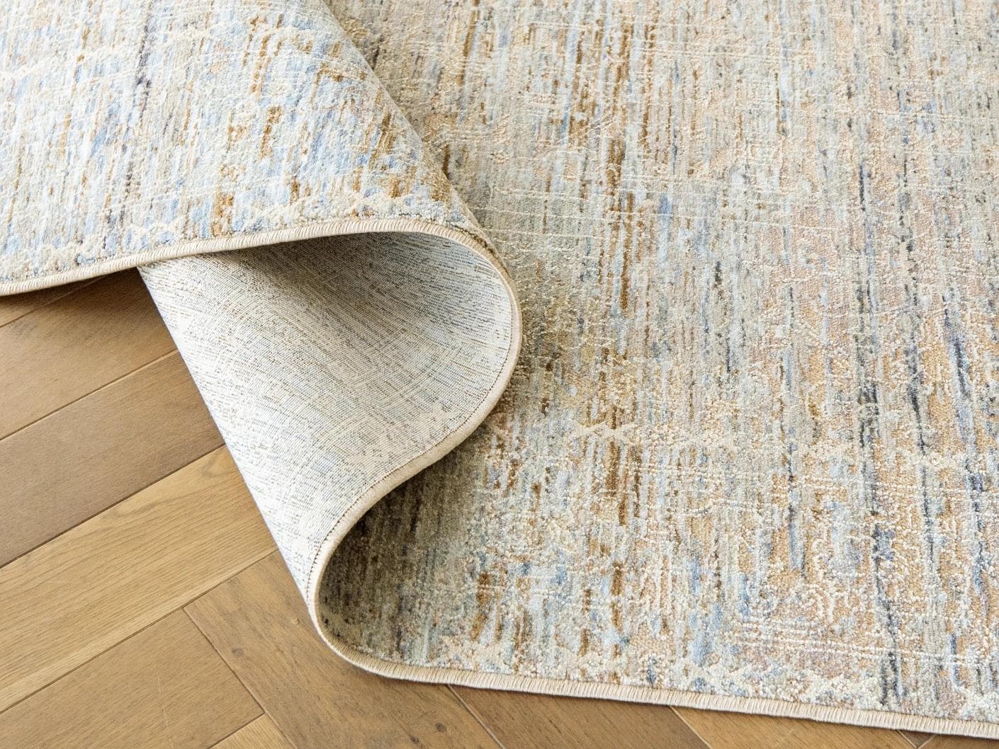 Hana Goldberg carpet in gold, shown in a lifestyle close-up as image 4