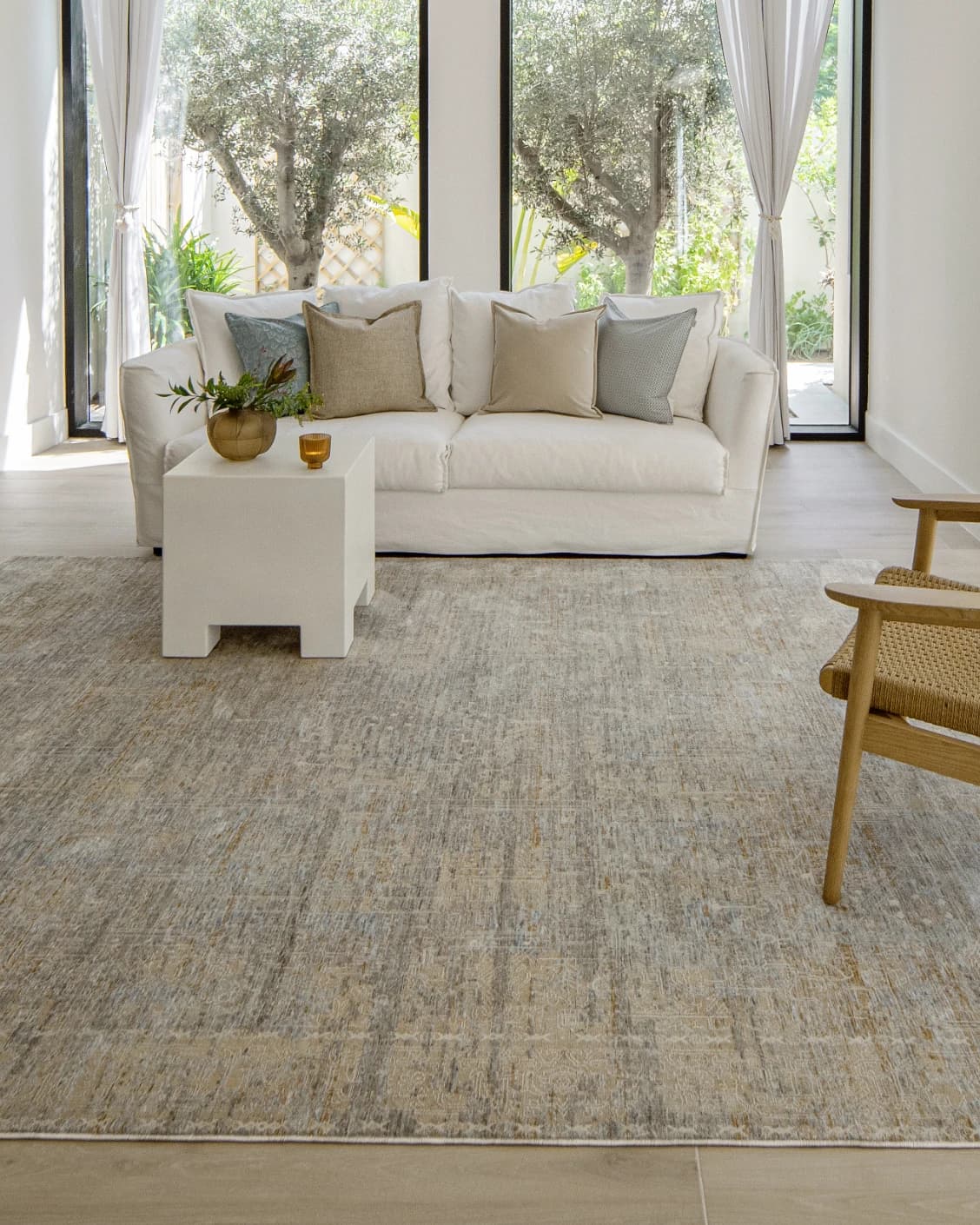 Hana Goldberg carpet in gold, shown in a lifestyle front view as image 5