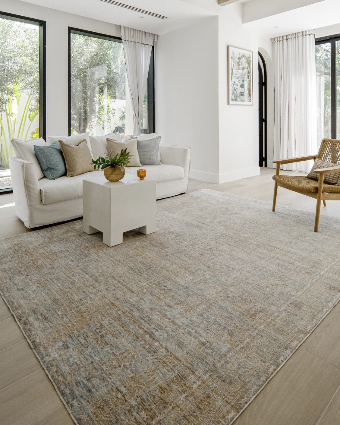 Hana Goldberg carpet in gold, shown in a lifestyle left view as image 7