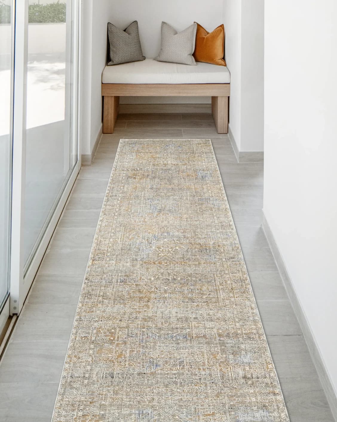 Hana Goldberg Runners carpet in gold, shown in a lifestyle front view as image 2