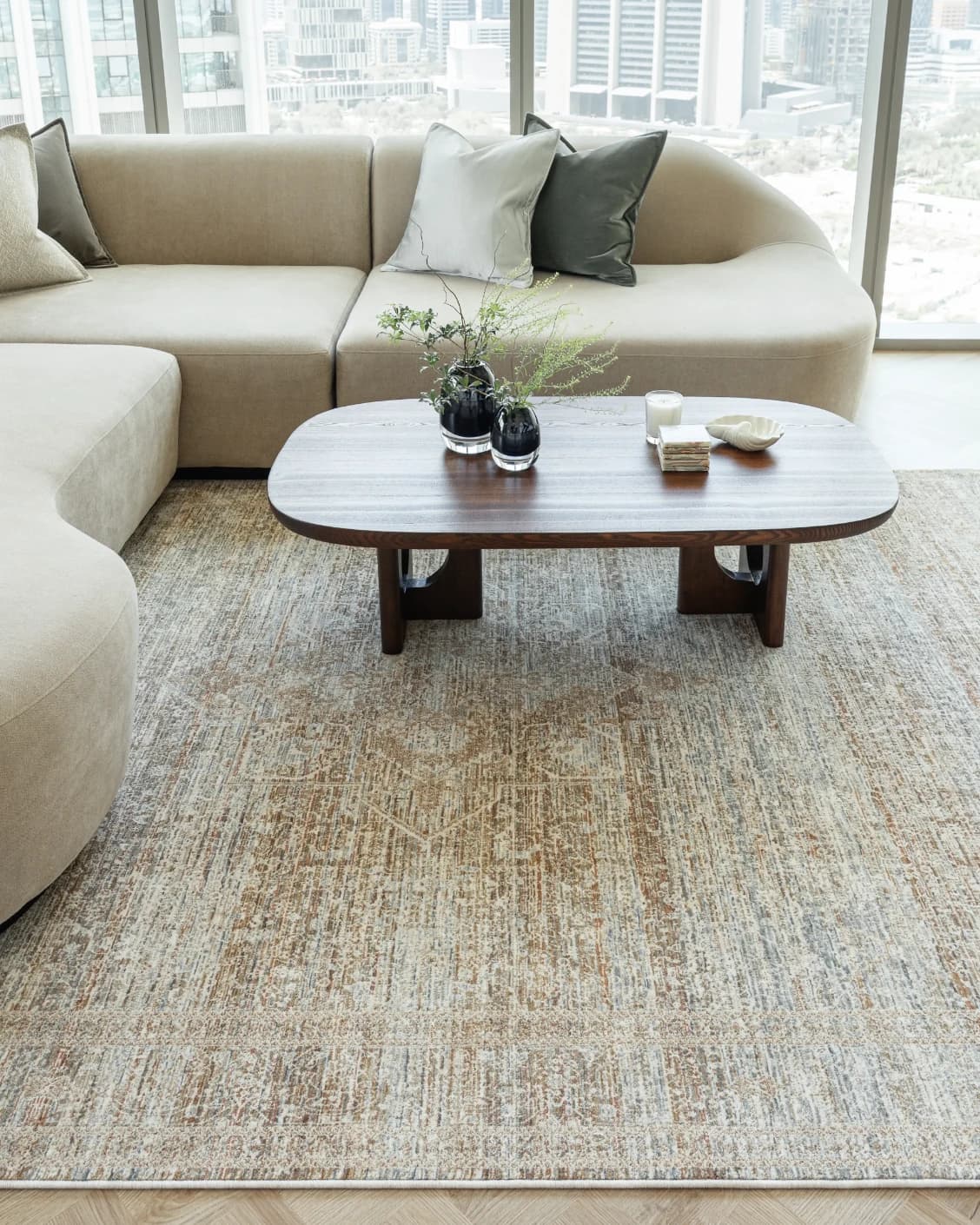 Hana Rust carpet, shown in a lifestyle front view as image 6