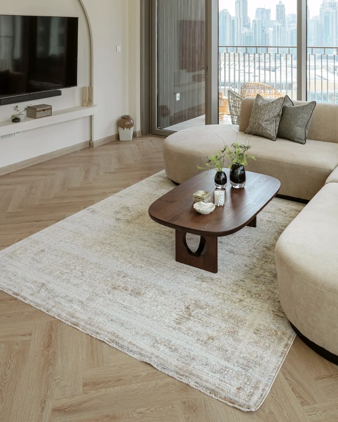 Hana Rust carpet, shown in a lifestyle left view as image 8