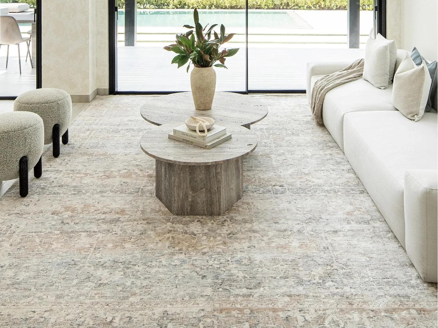 Hana Sandy carpet in beige and taupe, shown in a lifestyle front view as image 5