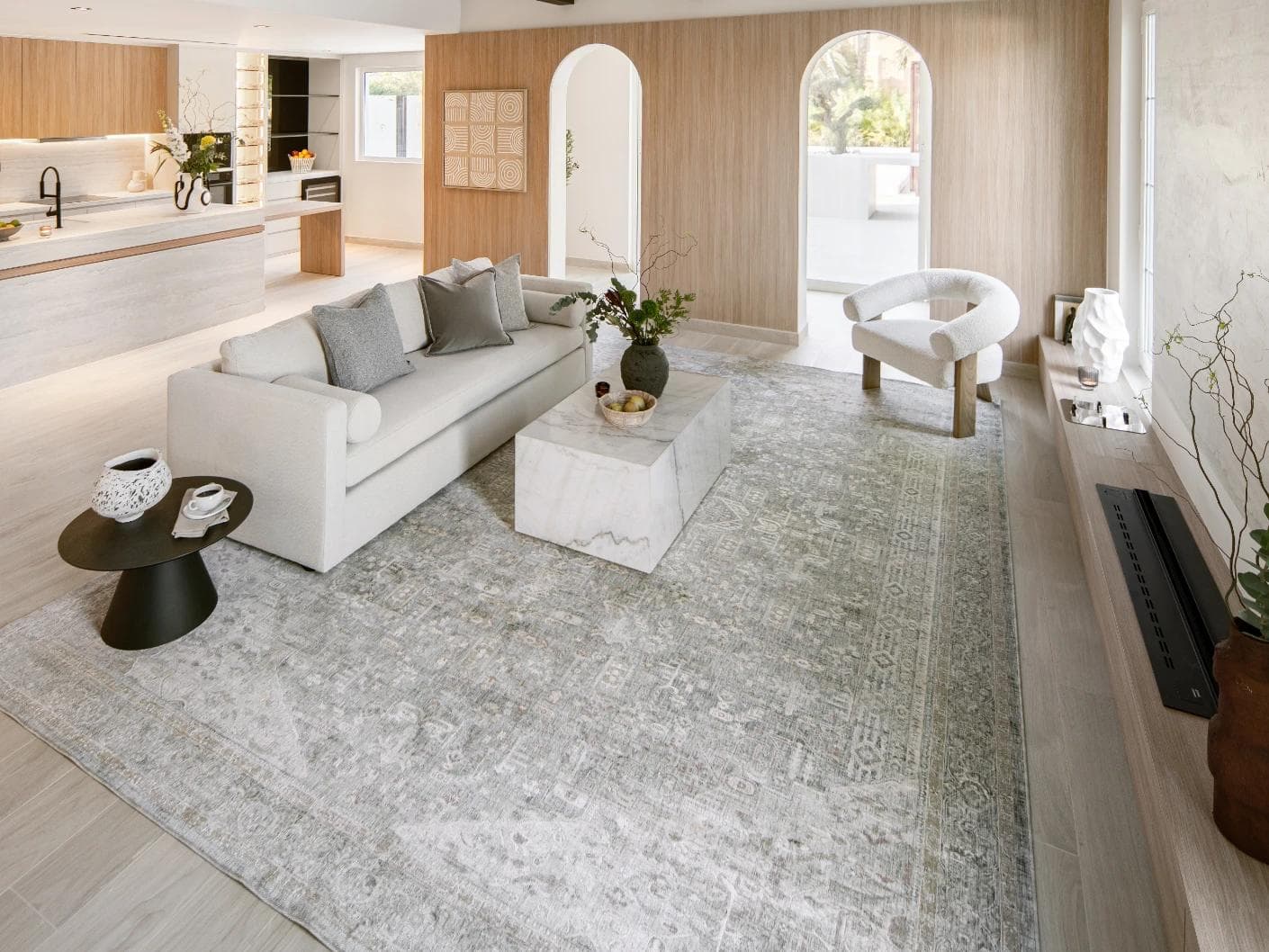 Hana Sky carpet in blue and grey, shown in a lifestyle front view as image 5