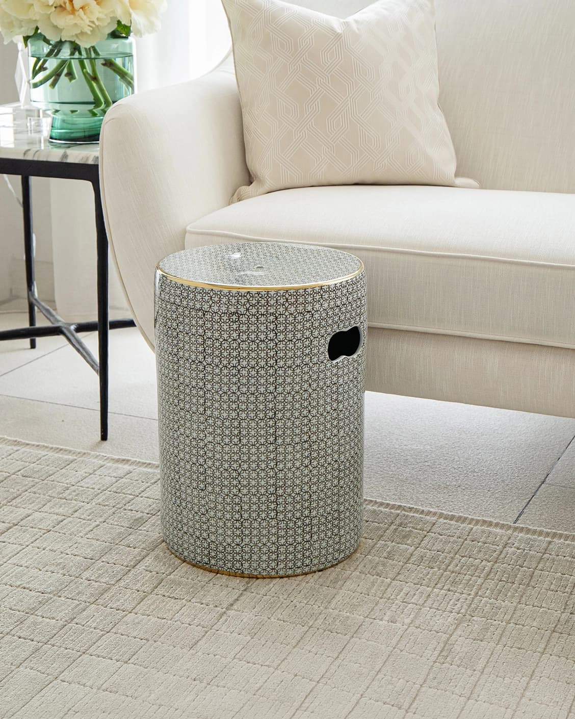 Hans Jacobsen stools in grey, shown in a lifestyle front view