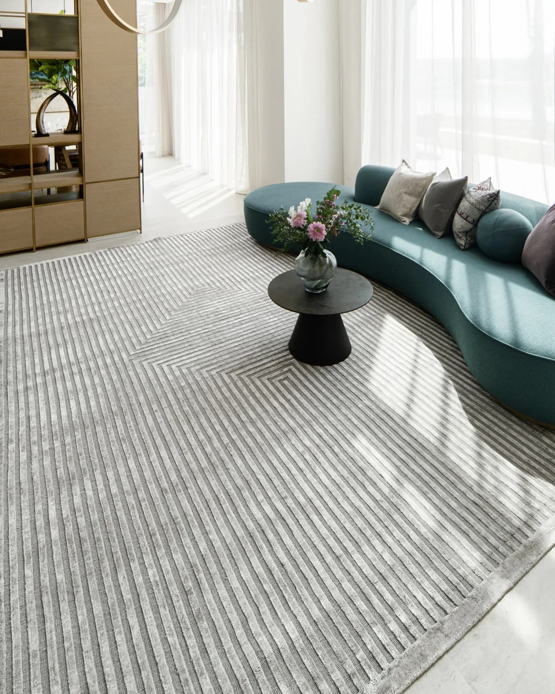 Harf Noon Ashton carpet in grey, shown in a lifestyle right view as image 8