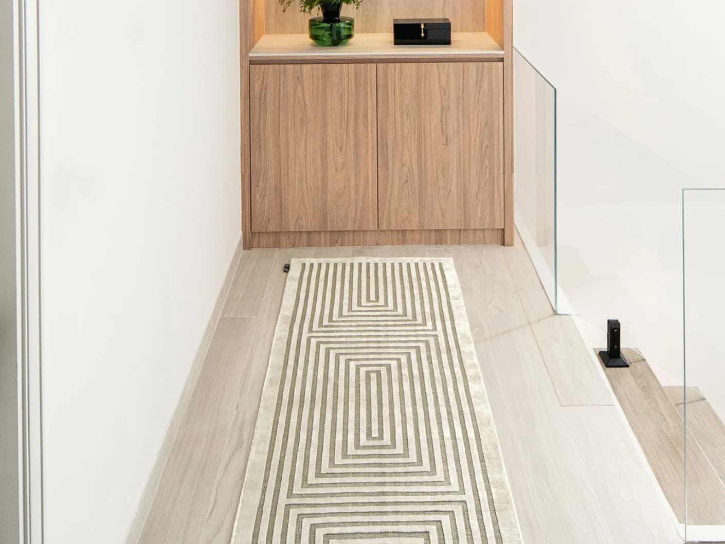 Harf Noon Sandy Runners carpet in beige and ivory, shown in a lifestyle front view