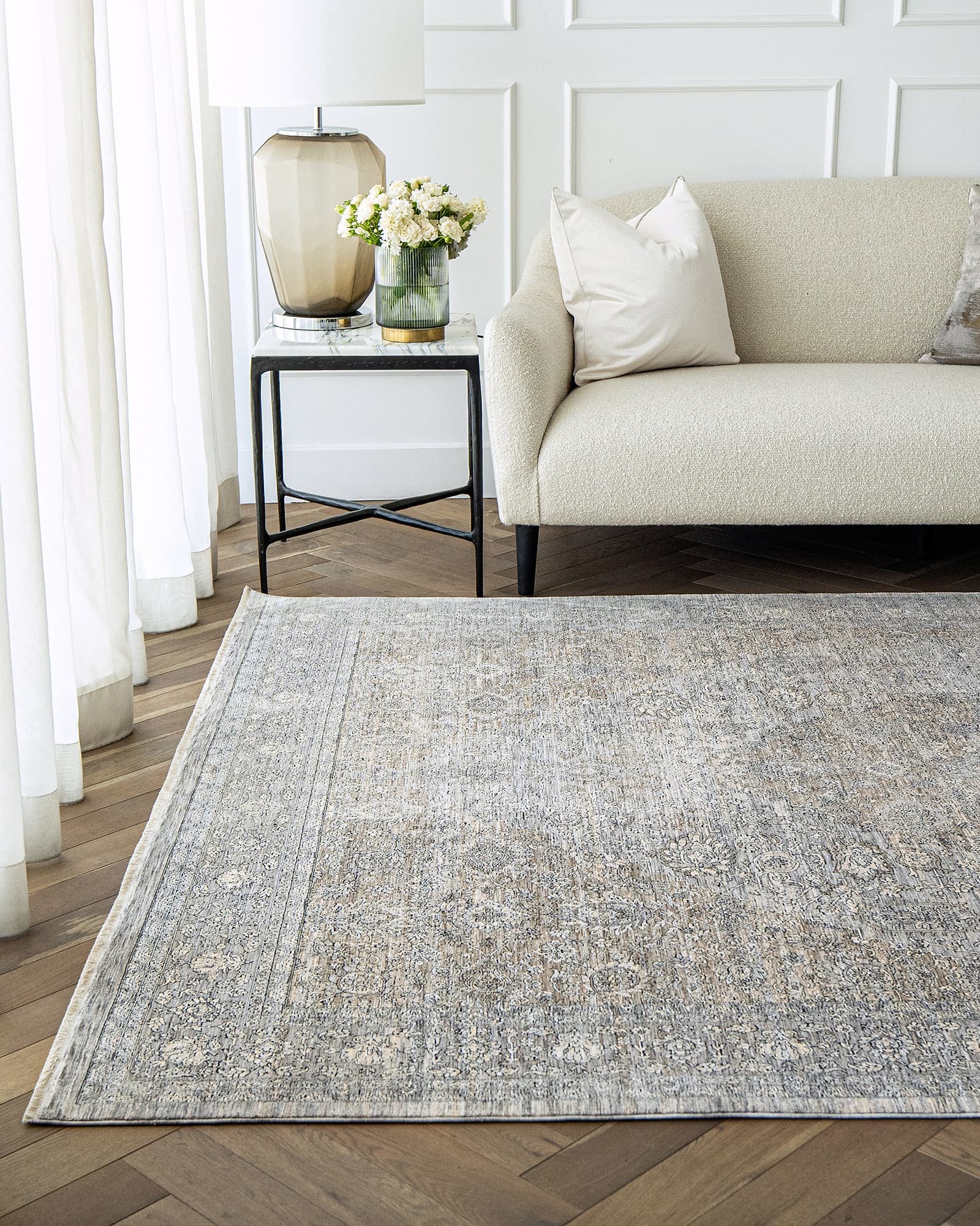 Harper Ashton carpet in grey, shown in a lifestyle front view