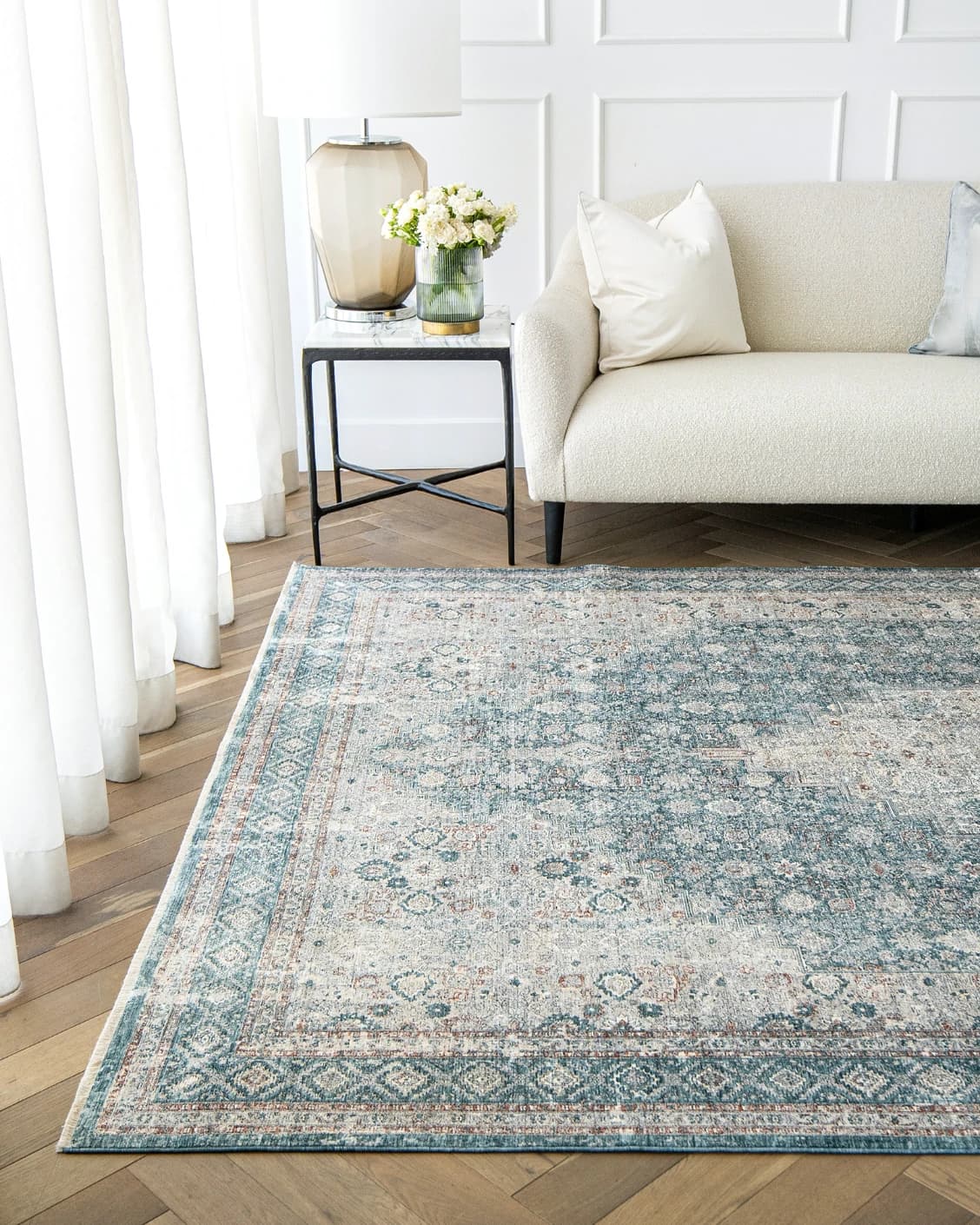 Harper Sky carpet in blue, shown in a lifestyle front view as image 4