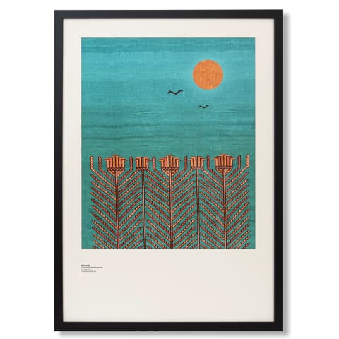 Harvest fine art print in blue, shown in a lifestyle front view as image 1