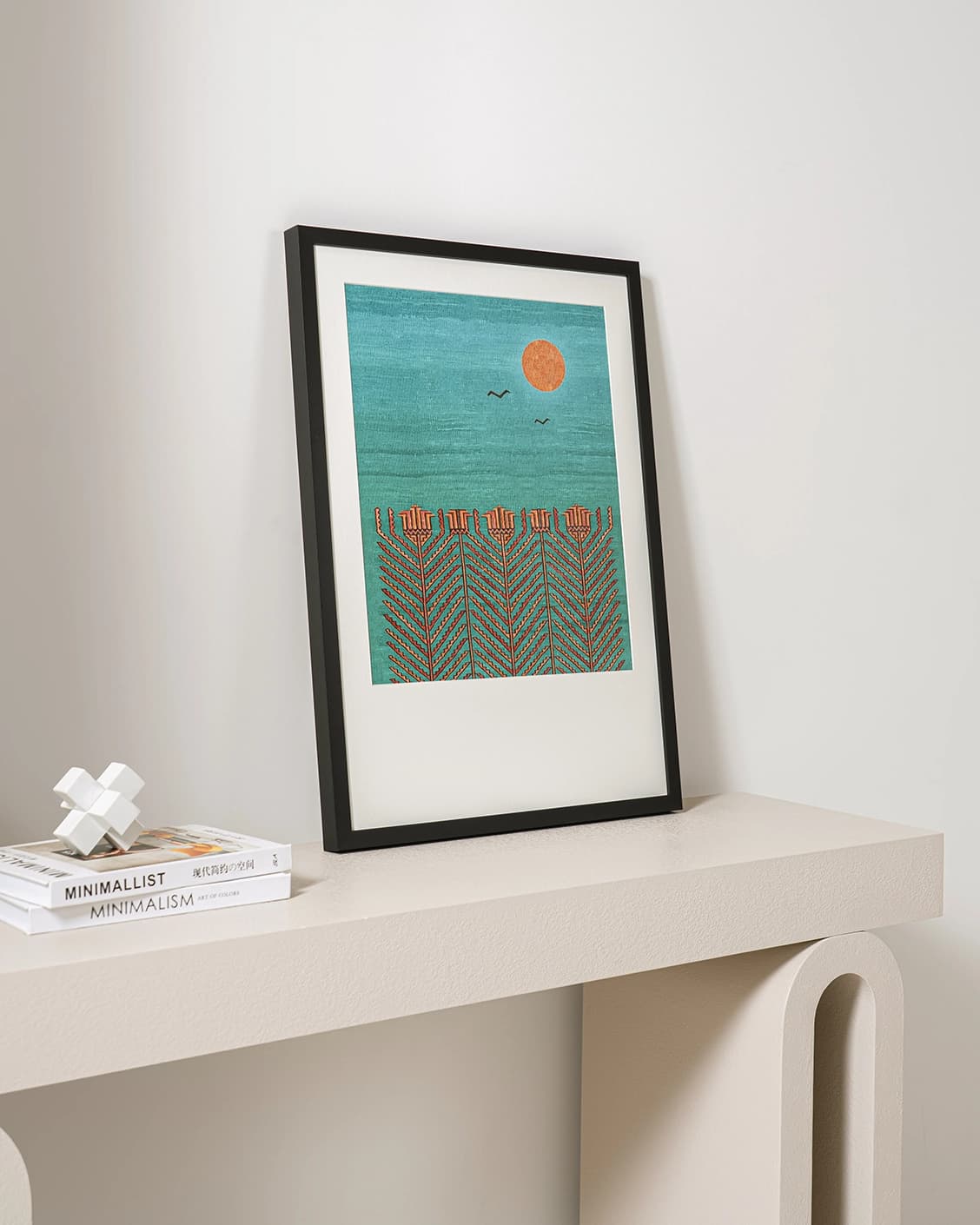Harvest fine art print in blue, shown in a lifestyle left view as image 3