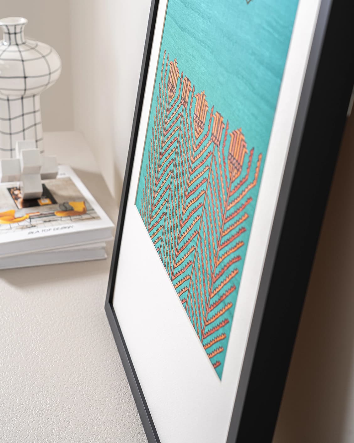 Harvest fine art print in blue, shown in a lifestyle top view as image 5
