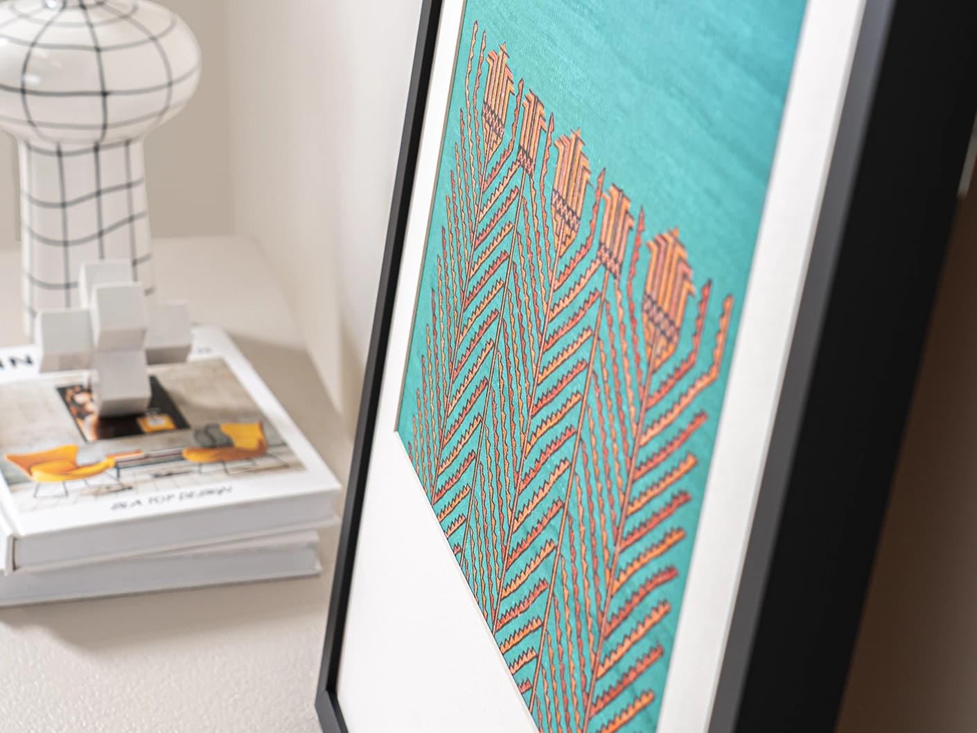 Harvest fine art print in blue, shown in a lifestyle top view as image 2