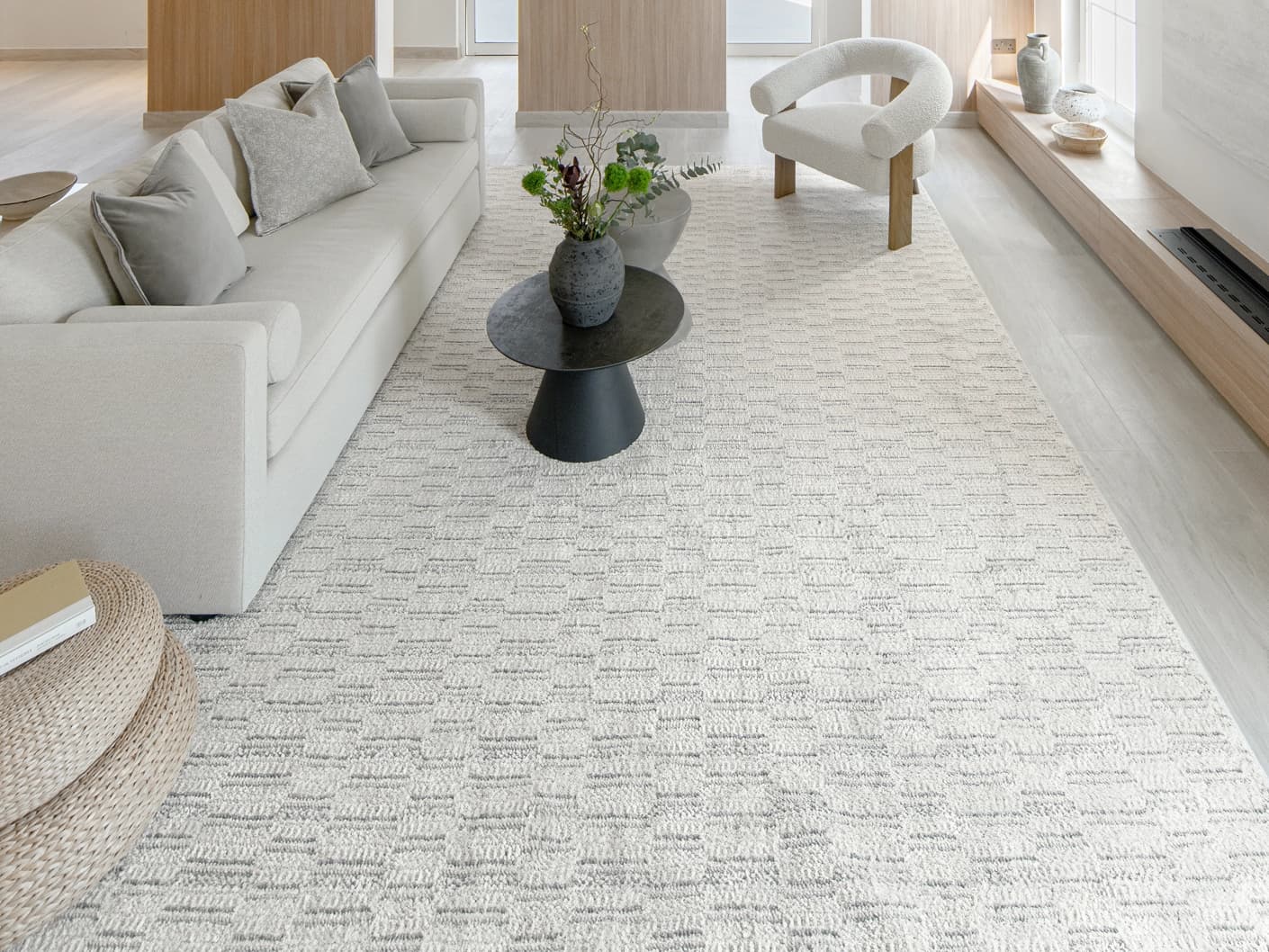 Henry Alba carpet in ivory and grey, shown in a lifestyle front view as image 6