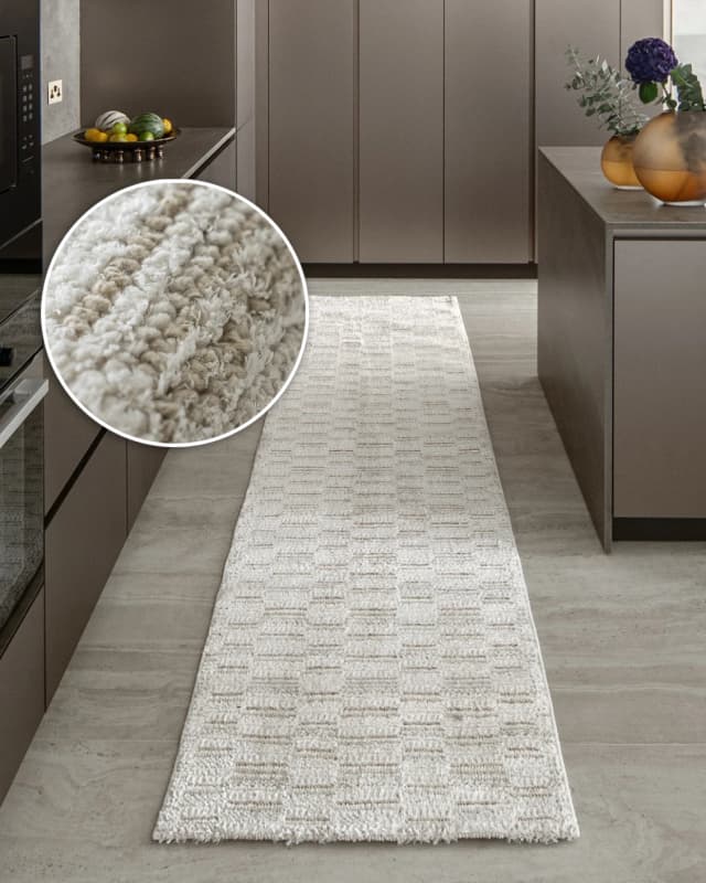 Henry Dune Runners carpet in beige, shown in a lifestyle front view