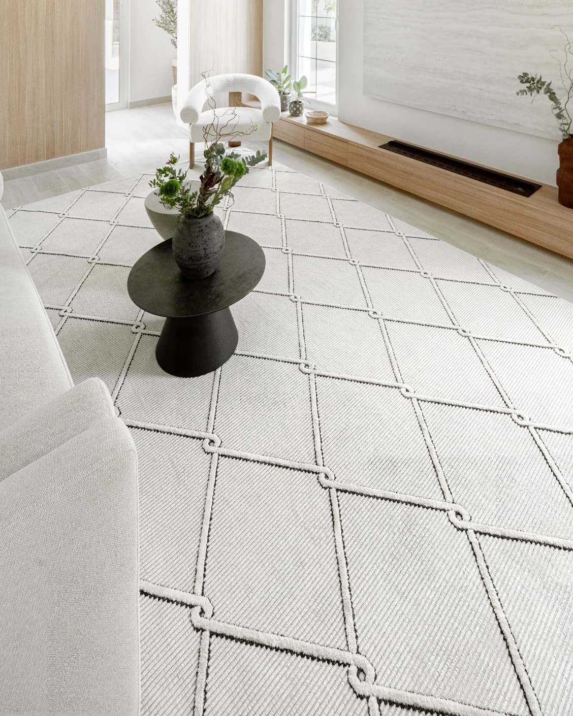 Henry Dusty carpet in ivory and charcoal, shown in a lifestyle left view as image 7