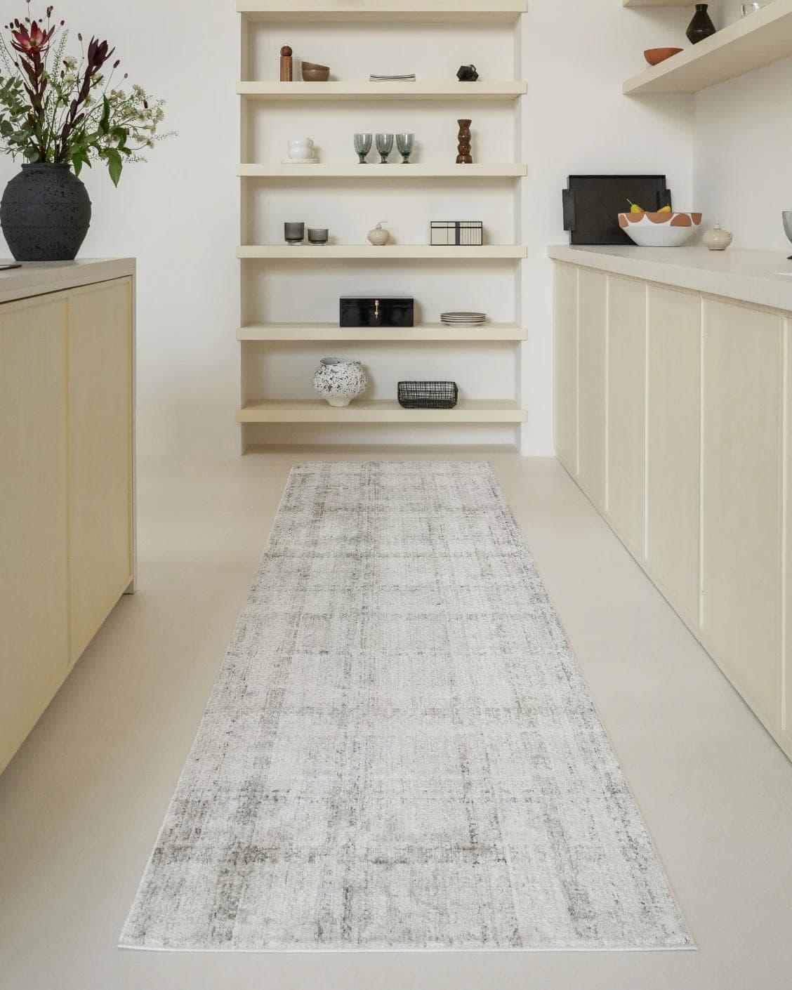 Ada Ivory Runners carpet in taupe, shown in a lifestyle front view