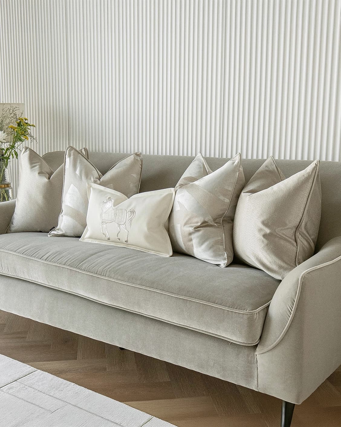 Issa Bundle cushion in gold, beige, silver and white, shown in a product right view as image 2