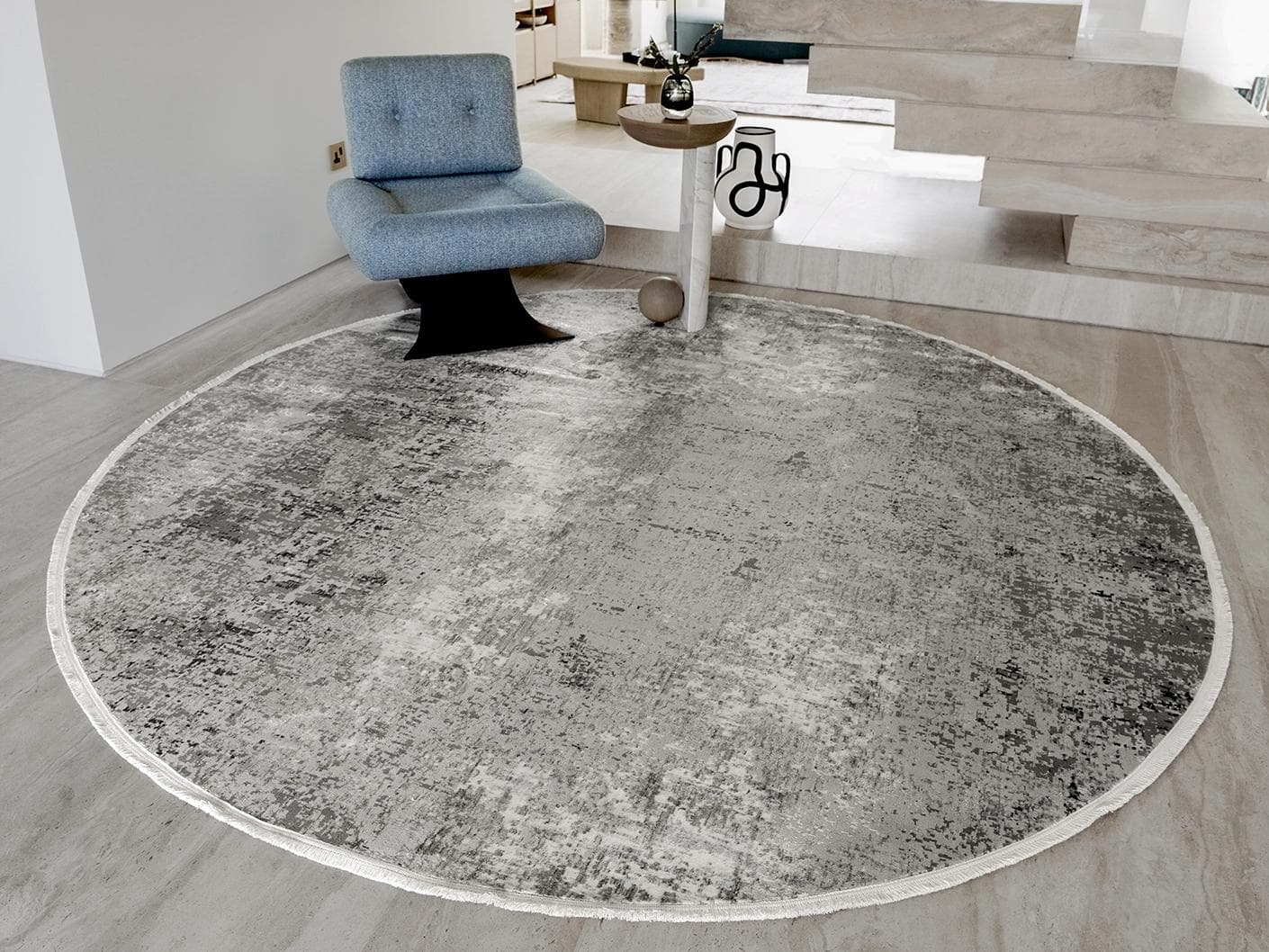 Jacob Ashton carpets in grey, silver and white, shown in a lifestyle front view as image 2