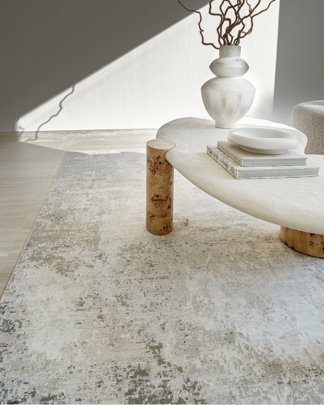 Jacob Ashton carpet in grey, silver and white, shown in a lifestyle front view as image 5