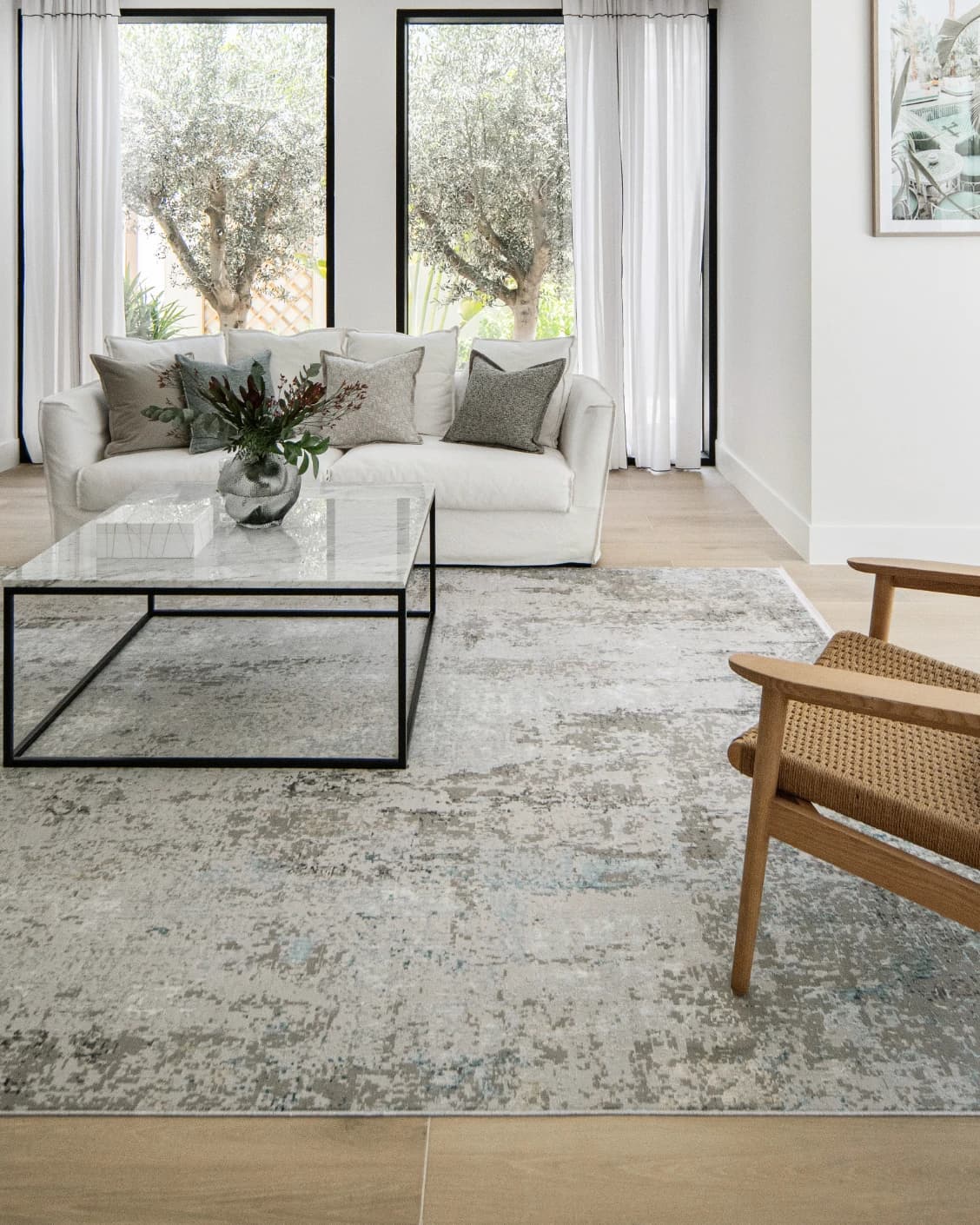 Jacob Azure carpet in grey and blue, shown in a lifestyle front view as image 5