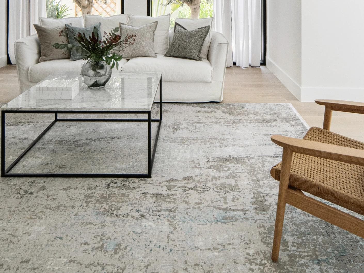 Jacob Azure carpet in grey and blue, shown in a lifestyle front view as image 5